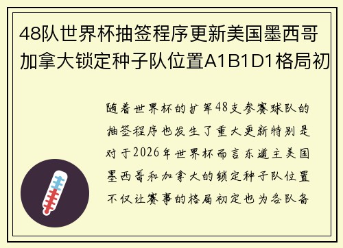 48队世界杯抽签程序更新美国墨西哥加拿大锁定种子队位置A1B1D1格局初定 48队世界杯抽签程序更新美国墨西哥加拿大锁定种子队位置A1B1D1格局初定